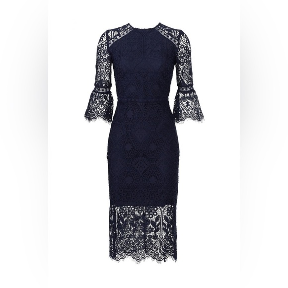 Shoshanna Navy Blue Louise Lace Sheath midi Dress 6 - Picture 4 of 6